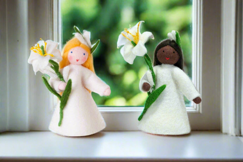 Easter Lily Fairy Doll – 2.5” Handmade Felt Waldorf Decoration by