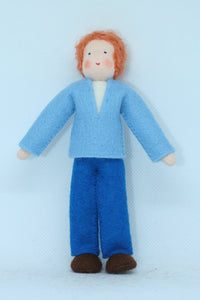 Father Doll (miniature bendable felt doll, ginger, fair skin)