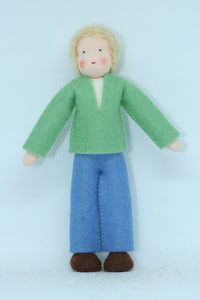 Father Doll (miniature bendable felt doll, blonde, fair skin)