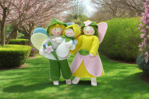 Flower Pixie Family Doll Set – 2.5”, 3" & 3.5" Handmade Felt Waldorf Decorations by Ambrosius