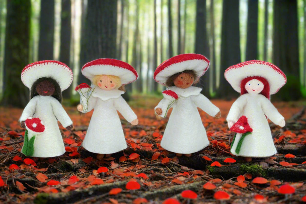 Handmade Fly Agaric Mushroom Fairy Doll by Ambrosius – Eco-Friendly Wool Felt Waldorf Toy from Eco Flower Fairies LLC