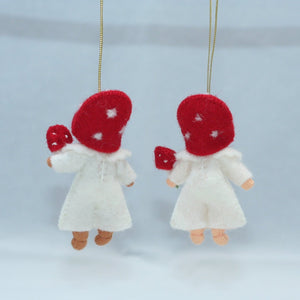 Mushroom World - Fly Agaric Mushroom Pixie Doll – 2" & 2.5" Handmade Felt Waldorf Decorations by Ambrosius