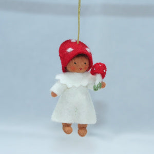 Handmade Fly Agaric Mushroom Pixie Doll by Ambrosius – Eco-Friendly Wool Felt Waldorf Toy from Eco Flower Fairies LLC