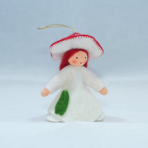 Handmade Fly Agaric Mushroom Pixie Doll by Ambrosius – Eco-Friendly Wool Felt Waldorf Toy from Eco Flower Fairies LLC