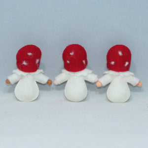 Mushroom World - Fly Agaric Mushroom Pixie Family Doll Set – 2.5", 3" & 3.5" Handmade Felt Waldorf Decorations by Ambrosius