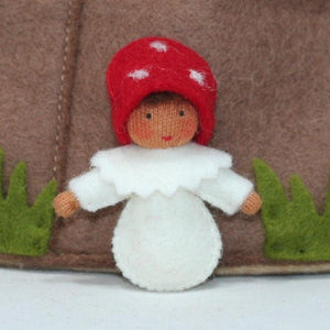Handmade Fly Agaric Mushroom Pixie Doll by Ambrosius – Eco-Friendly Wool Felt Waldorf Toy from Eco Flower Fairies LLC