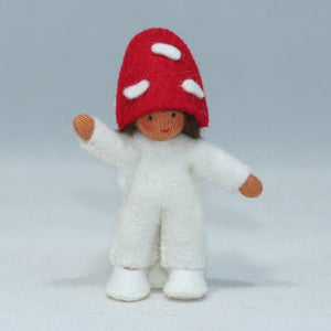 Handmade Fly Agaric Mushroom Pixie Doll by Ambrosius – Eco-Friendly Wool Felt Waldorf Toy from Eco Flower Fairies LLC