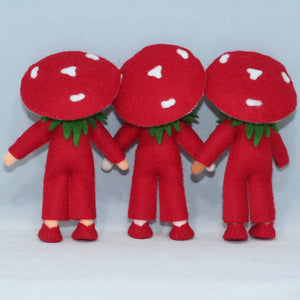 Mushroom World - Fly Agaric Mushroom Pixie Family Doll Set – 2.5", 3" & 3.5" Handmade Felt Waldorf Decorations by Ambrosius