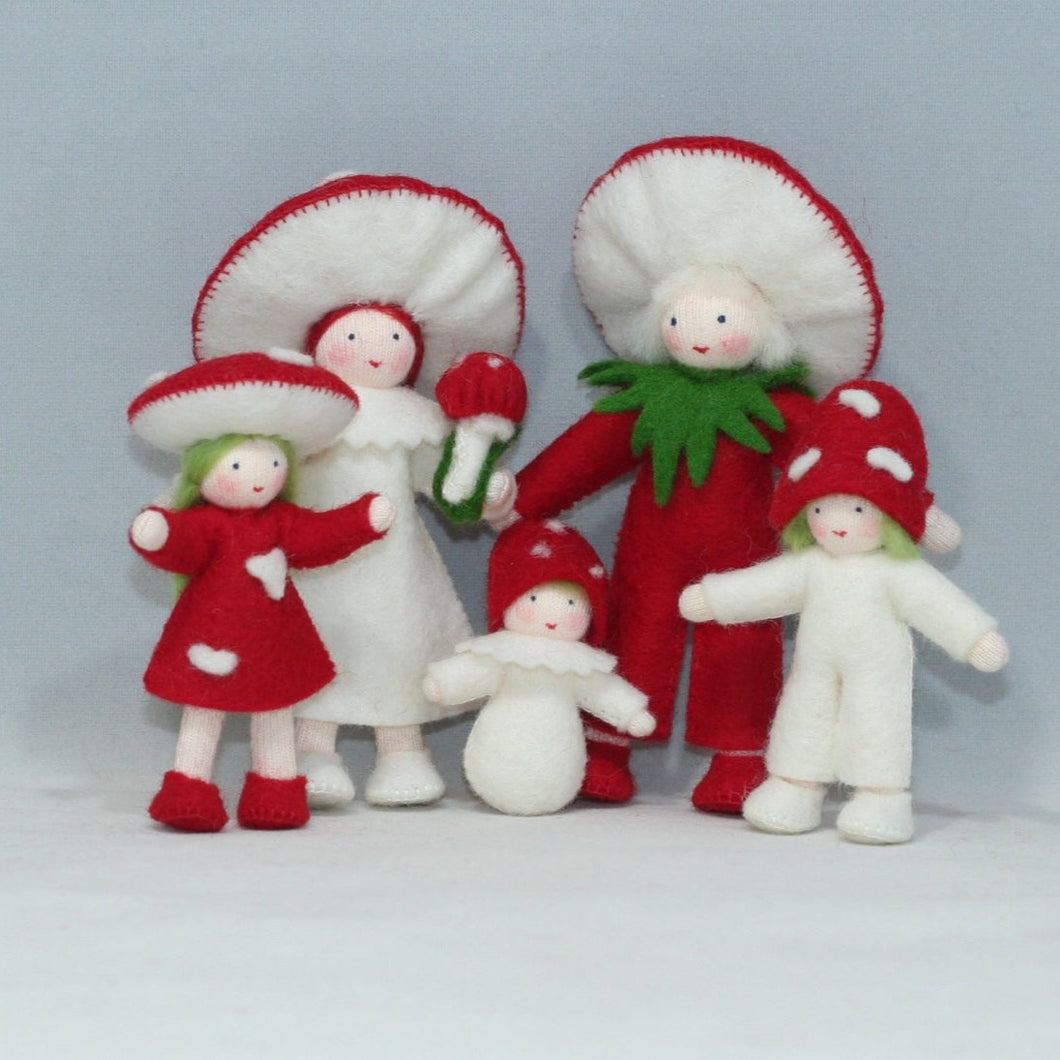 Handmade Fly Agaric Mushroom Pixie Doll Set by Ambrosius – Eco-Friendly Wool Felt Waldorf Toy from Eco Flower Fairies LLC