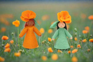 Golden Poppy Fairy Doll – 2.5" & 3" Handmade Felt Waldorf Decoration by Ambrosius