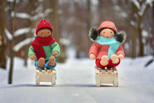 Handmade Kid Doll on Sleigh by Ambrosius – Eco-Friendly Wool Felt Waldorf Toy from Eco Flower Fairies LLC