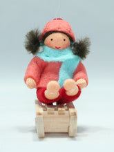 Handmade Kid Doll on Sleigh by Ambrosius – Eco-Friendly Wool Felt Waldorf Toy from Eco Flower Fairies LLC