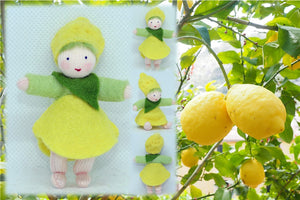 Lemon Baby (miniature bendable hanging felt doll, with onesie) - Eco Flower Fairies LLC - Waldorf Doll Shop - Handmade by Ambrosius