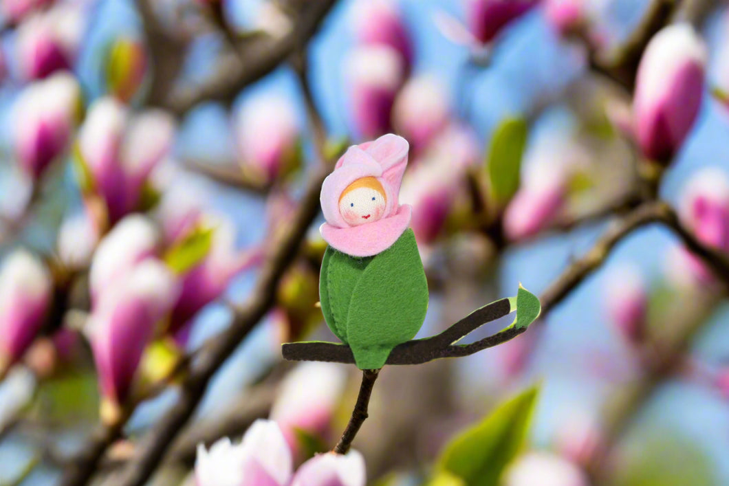 Handmade Magnolia Bud Baby Doll by Ambrosius – Eco-Friendly Wool Felt Waldorf Toy from Eco Flower Fairies LLC