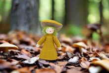 Mushroom World - Chanterelle Mushroom Fairy Doll – 2.5" Handmade Felt Waldorf Decoration by Ambrosius