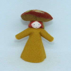 Handmade Jack-o'-Lantern Mushroom Fairy Doll by Ambrosius – Eco-Friendly Wool Felt Waldorf Toy from Eco Flower Fairies LLC