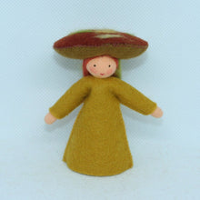Handmade Jack-o'-Lantern Mushroom Fairy Doll by Ambrosius – Eco-Friendly Wool Felt Waldorf Toy from Eco Flower Fairies LLC
