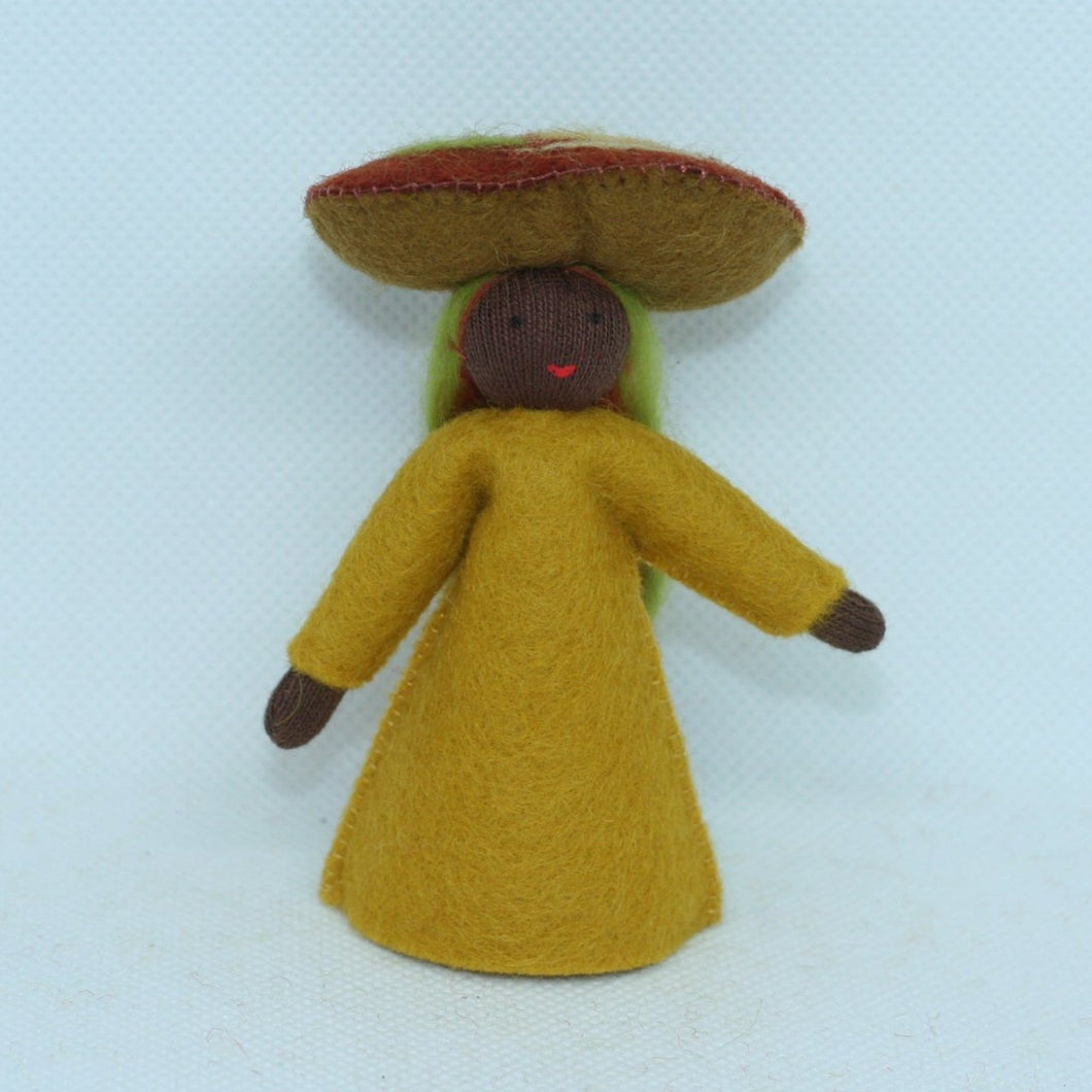 Handmade Jack-o'-Lantern Mushroom Fairy Doll by Ambrosius – Eco-Friendly Wool Felt Waldorf Toy from Eco Flower Fairies LLC