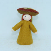 Handmade Jack-o'-Lantern Mushroom Fairy Doll by Ambrosius – Eco-Friendly Wool Felt Waldorf Toy from Eco Flower Fairies LLC