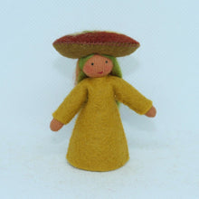 Handmade Jack-o'-Lantern Mushroom Fairy Doll by Ambrosius – Eco-Friendly Wool Felt Waldorf Toy from Eco Flower Fairies LLC