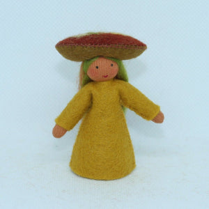 Handmade Jack-o'-Lantern Mushroom Fairy Doll by Ambrosius – Eco-Friendly Wool Felt Waldorf Toy from Eco Flower Fairies LLC