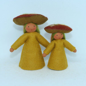 Handmade Jack-o'-Lantern Mushroom Fairy Doll by Ambrosius – Eco-Friendly Wool Felt Waldorf Toy from Eco Flower Fairies LLC