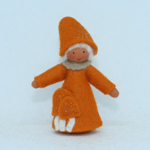 Handmade Lobster Mushroom Fairy Doll by Ambrosius – Eco-Friendly Wool Felt Waldorf Toy from Eco Flower Fairies LLC