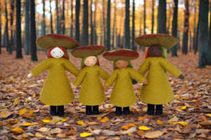 Handmade Jack-o'-Lantern Mushroom Fairy Doll by Ambrosius – Eco-Friendly Wool Felt Waldorf Toy from Eco Flower Fairies LLC