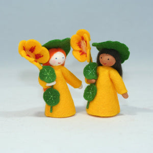 Nasturtium Fairy Doll – 2.5" & 3" Handmade Felt Waldorf Decorations by Ambrosius