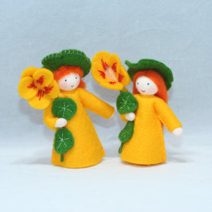 Nasturtium Fairy Doll – 2.5" & 3" Handmade Felt Waldorf Decorations by Ambrosius