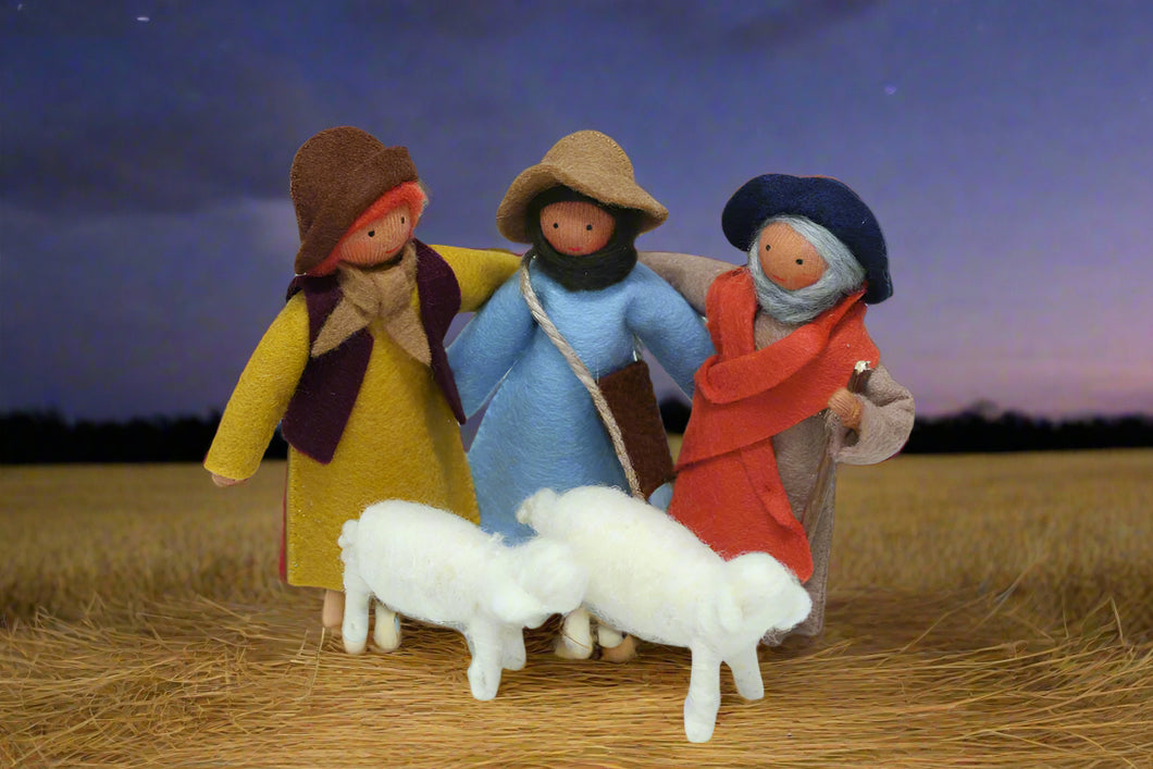 Handmade Nativity Three Shepherds Doll Set by Ambrosius – Eco-Friendly Wool Felt Waldorf Toy from Eco Flower Fairies LLC
