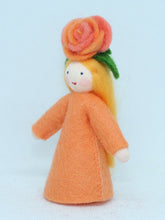 Rose Fairy (miniature standing felt doll, flower hat, orange)