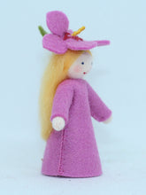 Hibiscus Fairy (miniature standing felt doll, flower hat, pink)