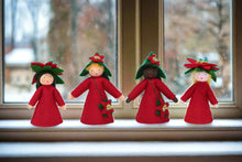 Poinsettia Fairy Doll – 2.5" & 3.5" Handmade Felt Waldorf Decorations by Ambrosius
