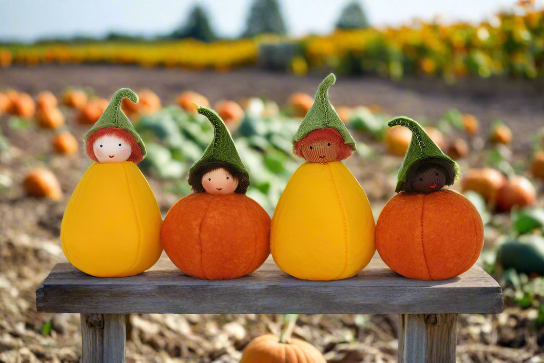 Handmade Pumpkin Puck Doll by Ambrosius – Eco-Friendly Wool Felt Waldorf Toy from Eco Flower Fairies LLC