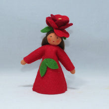 Rose Fairy (3.5" miniature standing felt doll, flower hat, red)