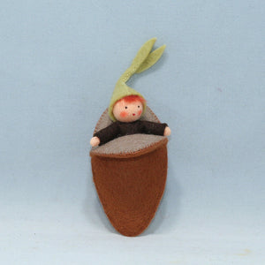 Seedling Baby with Seed Pod (2" miniature wrapped felt doll set)