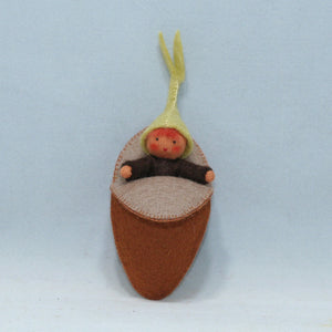 Seedling Baby with Seed Pod (2" miniature wrapped felt doll set)