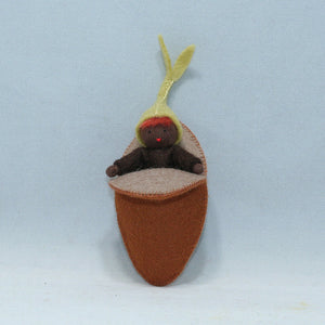 Seedling Baby with Seed Pod (2" miniature wrapped felt doll set)