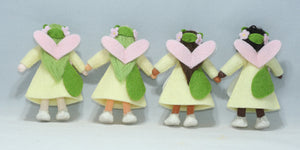 Flower Fairy Family (3.5" set of three bendable and one wrapped miniature felt dolls)