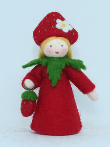 Handmade Wild Strawberry Fairy Doll by Ambrosius – Eco-Friendly Wool Felt Waldorf Toy from Eco Flower Fairies LLC
