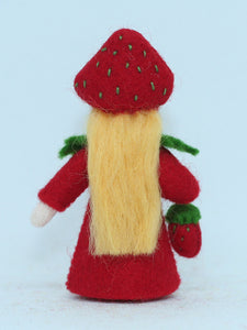 Strawberry Fairy Doll – 2.5" Handmade Felt Waldorf Decoration by Ambrosius