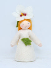 Hibiscus Fairy (miniature standing felt doll, flower hat, white)