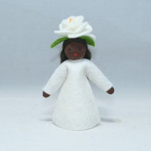 Rose Fairy (3" miniature standing felt doll, flower hat, white)