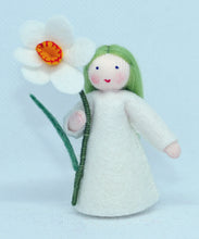 Daffodil Fairy (miniature standing felt doll, holding flower, white)