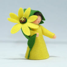 African Daisy Prince (miniature standing felt doll, holding flower) - Eco Flower Fairies LLC - Waldorf Doll Shop - Handmade by Ambrosius
