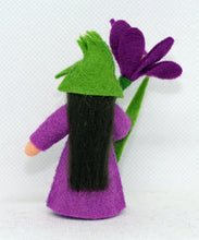 Crocus Fairy (miniature standing felt doll, holding flower)