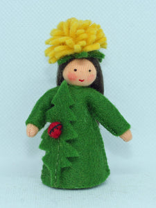 Dandelion Fairy (miniature standing felt doll, flower hat)