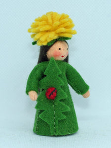 Dandelion Fairy (miniature standing felt doll, flower hat)