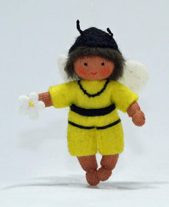 Bee Baby (miniature bendable hanging felt doll, with onesie) - Eco Flower Fairies LLC - Waldorf Doll Shop - Handmade by Ambrosius